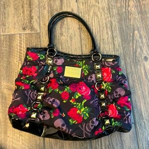 Betsy Johnson Studded Floral and Skull Purse/ travel bag